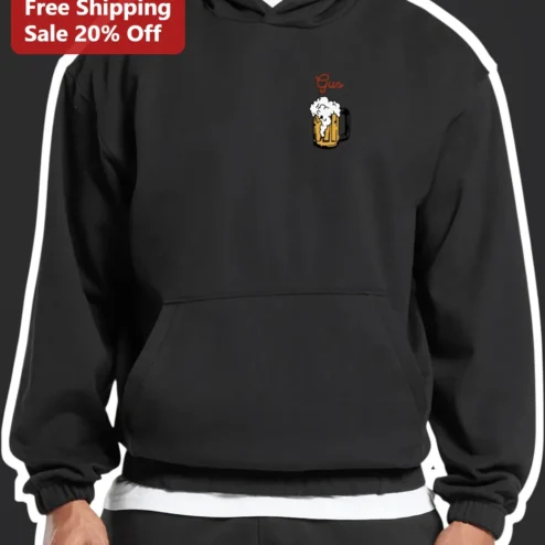 Personalized Beer Mug Hoodie Custom Name Embroidered Pullover Gift for Men