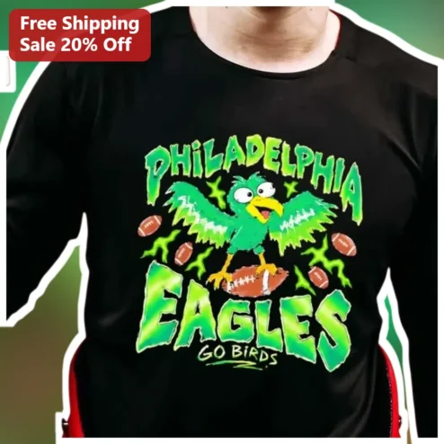 Philadelphia Eagles Go Birds Long Sleeve Shirt NFL Fan Gear Cartoon Eagle Design