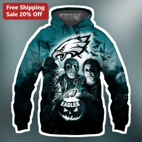 Philadelphia Eagles Halloween Horror Icons Hoodie Freddy Krueger Jason Voorhees Michael Myers NFL Fan Gift