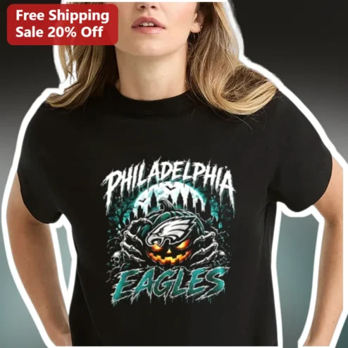 Philadelphia Eagles Halloween Pumpkin Graphic Tee for Men Women NFL Fan Apparel