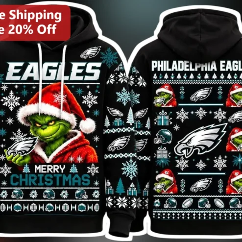 Philadelphia Eagles Merry Christmas The Grinch Ugly Sweater Hoodie