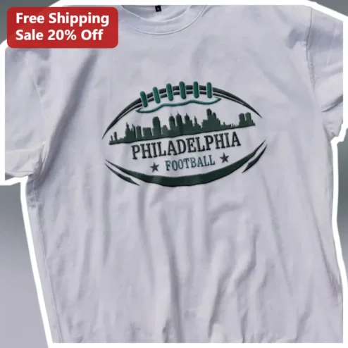 Philadelphia Football Tee Vintage Philly Skyline Graphic Shirt for Men Women NFL Fans
