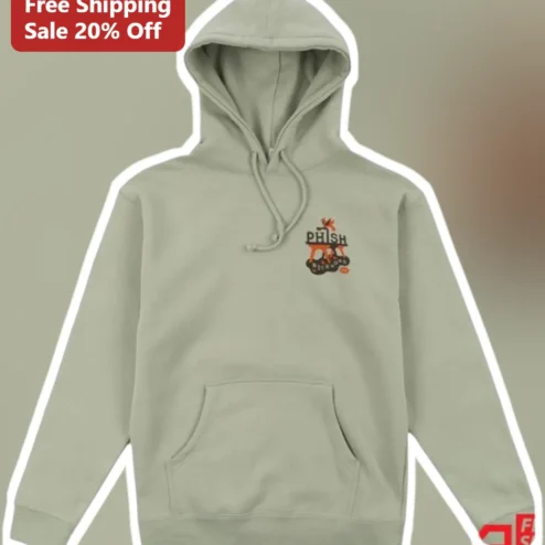 PHISH Hoodie Sage Green Fish Skeleton Logo Pullover Jam Band Merch Gift