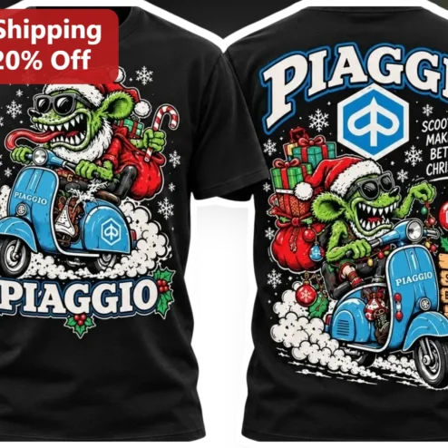 Piaggio Scooter Christmas Tee Good Scooters Bad Habits Happier Holidays Graphic Shirt