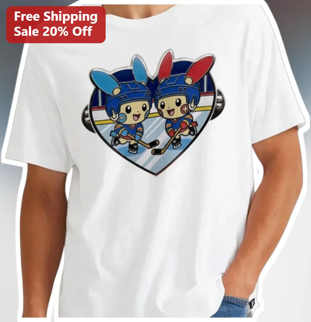 Pikachu Hockey Season Graphic Tee Cute Pokemon Ice Rink Heart Design Gift for Kids Men Women