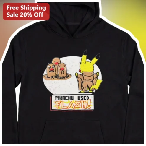 Pikachu Used Flash! Hoodie Pokemon Graphic Pullover for Kids Men Women