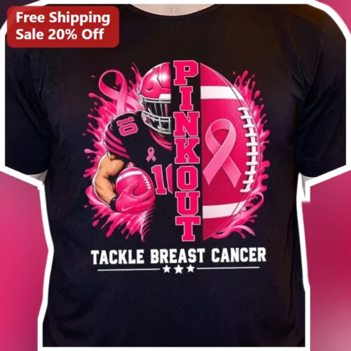 Pink Out Tackle Breast Cancer Football Player Awareness Tee