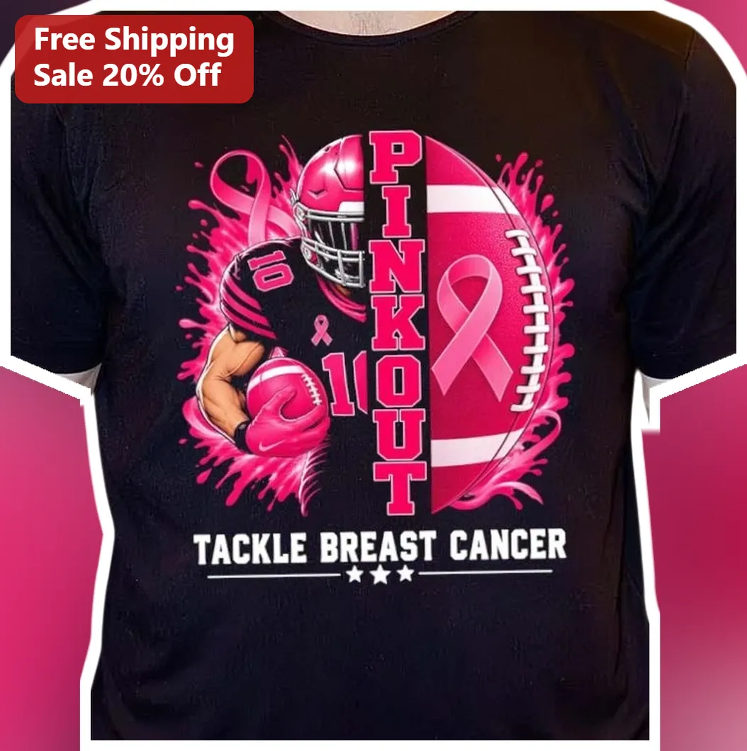 Pink Out Tackle Breast Cancer Football Player Awareness Tee
