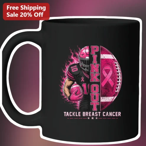 Pink Out Tackle Breast Cancer Mug Football Player Awareness Gift