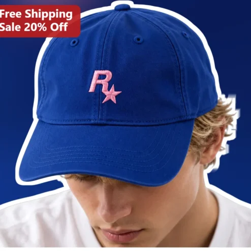 Pink R Star Embroidered Cap Blue Baseball Hat Minimalist Letter Monogram Dad Hat