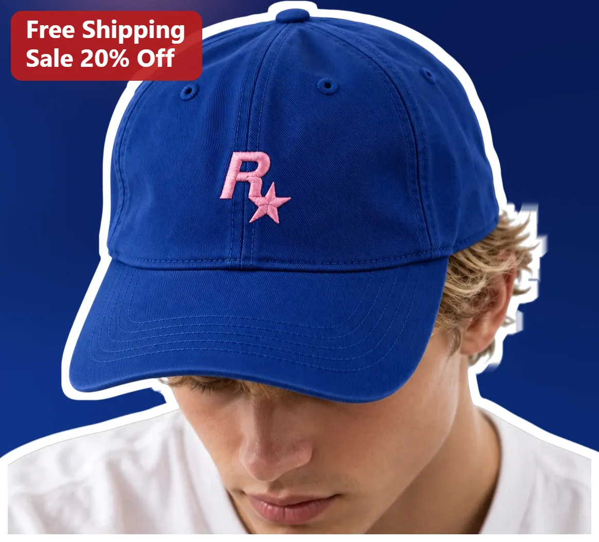 Pink R Star Embroidered Cap Blue Baseball Hat Minimalist Letter Monogram Dad Hat