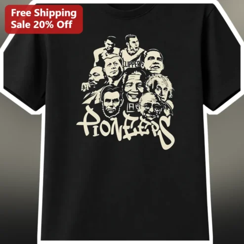 Pioneers Graphic Tee Historical Figures Collage Vintage Retro Shirt
