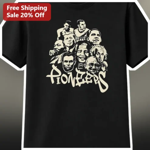 Pioneers Tee Vintage Historical Figures Collage Muhammad Ali MLK Einstein Graphic Shirt