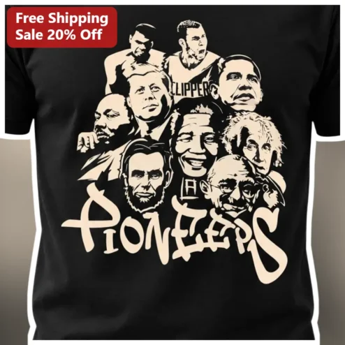 Pioneers Vintage Historical Figures Graphic Tee Abraham Lincoln Einstein MLK Obama Ali JFK