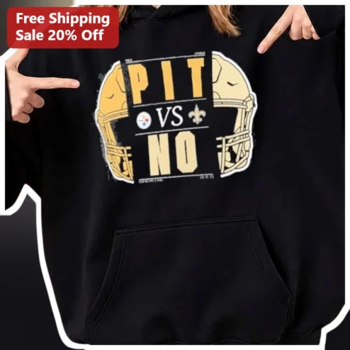 PIT VS NO Hoodie Vintage Football Helmet Graphic Pullover for NFL Fans Steelers Saints Supporters