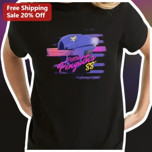 Penguins Vintage Synthwave Tee NHL Fan Shirt Retro Vaporwave Graphic Tee for Men Women available at our Chicago, Illinois warehouse