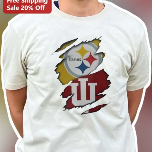 Steelers Indiana Hoosiers Crossover Graphic Tee NFL NCAA Fan Shirt
