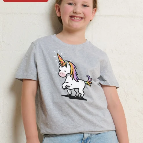 Pizza Unicorn Cartoon Tee Funny Kawaii Graphic T-Shirt for Kids Girls Pizza Lovers Gift