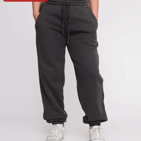 Close-up of Plain Black Sweatpants Blank Heavyweight GSM Fleece Joggers Unisex Custom Base for streetwear fans in Chicago, Illinois