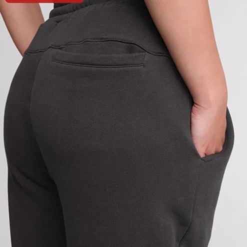 Close-up of Plain Black Sweatpants Blank Heavyweight GSM Fleece Joggers Unisex Custom Base for streetwear fans in Chicago, Illinois