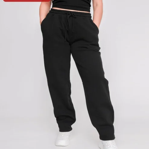 Close-up of Plain Black Sweatpants Blank Heavyweight GSM Fleece Joggers Unisex Custom Base for streetwear fans in Chicago, Illinois