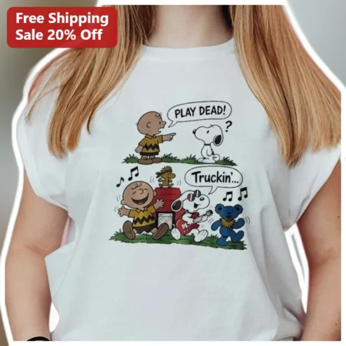 Play Dead Truckin Peanuts Snoopy Charlie Brown Graphic Tee