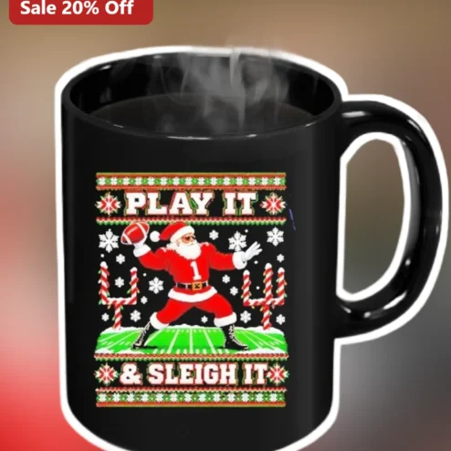 PLAY IT SLEIGH IT Santa Claus Football Ugly Christmas Sweater Mug