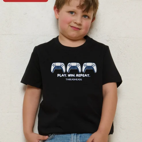 Play Win Repeat Gaming Tee Kids Video Game Controller Shirt Gift for Boys Gamers