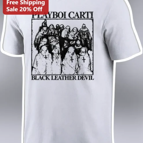 Playboi Carti Black Leather Devil Graphic Tee Gothic Streetwear Hip Hop Fan Merch
