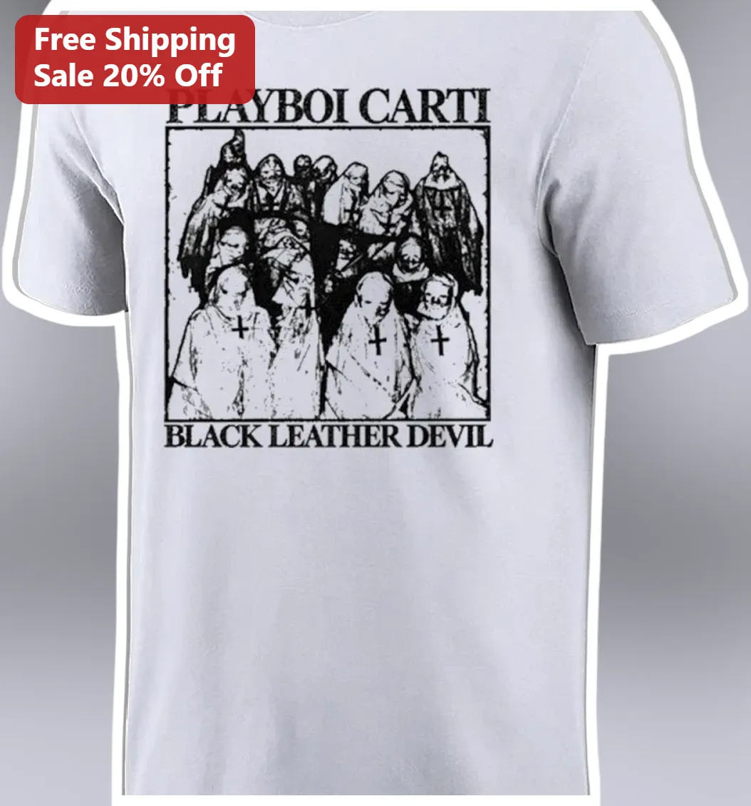 Playboi Carti Black Leather Devil Graphic Tee Gothic Streetwear Hip Hop Fan Merch