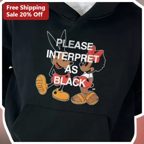 Please Interpret as Black Hoodie Satirical Streetwear Graphic Pullover