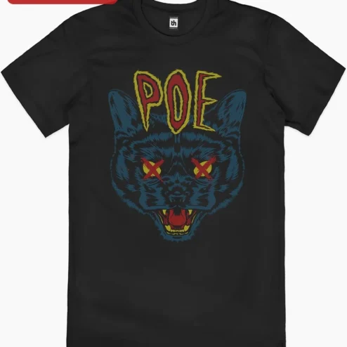 Customer in Chicago, Illinois wearing POF Tee Evil Cat Graphic T-Shirt for Men Women Grunge Punk Streetwear Apparel