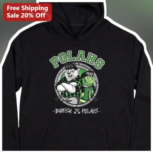 POLAHS BADFISH Hoodie Funny Polar Bear Fish Graphic Pullover for Men Women