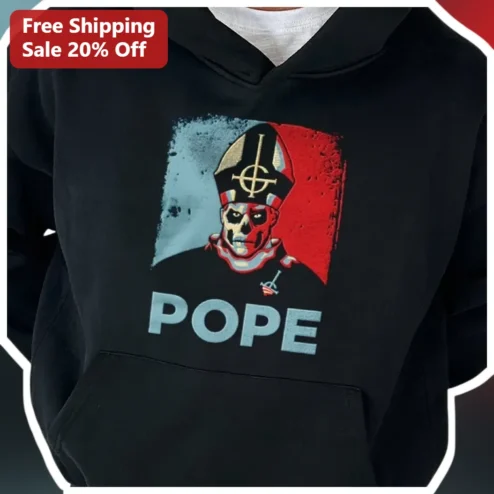 Pope Leo XIV Skeleton Hoodie Gothic Religious Satire Black Pullover