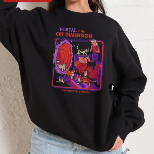 Portal to the Cat Dimension and Other Nightmares Sweatshirt Weirdcore Retro Graphic Apparel Gift for Cat Lovers