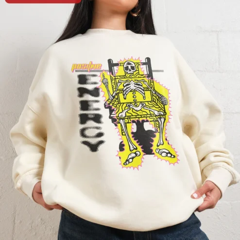 Positive Anarchy Punk Skeleton Sweatshirt Cream Crewneck Grunge Alternative Streetwear Apparel