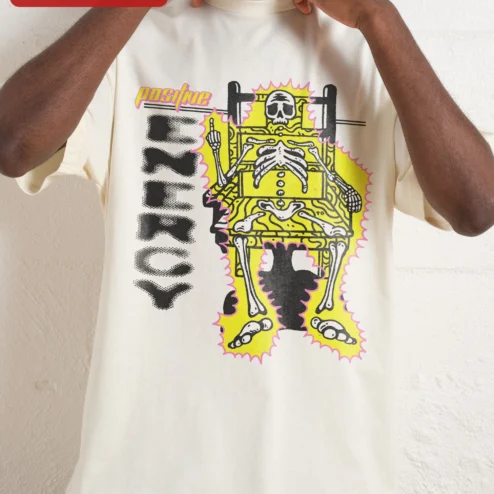 Positive Anarchy Tee Punk Skeleton Graphic T-Shirt for Men Women on a hanger, ready to ship from Chicago, Illinois