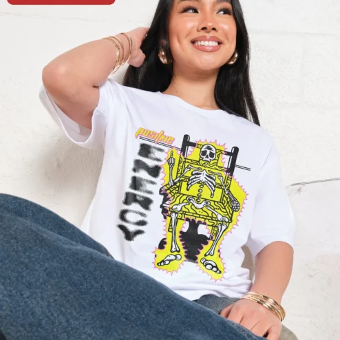 Customer in Chicago, Illinois wearing Positive Anarchy Tee Punk Skeleton Graphic T-Shirt for Men Women