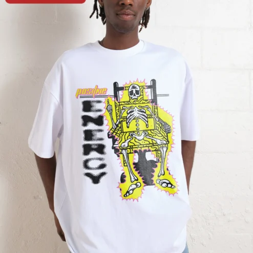 Customer in Chicago, Illinois wearing Positive Anarchy Tee Skeleton Electric Chair Graphic T-Shirt Punk Rock Alternative Streetwear Gift f
