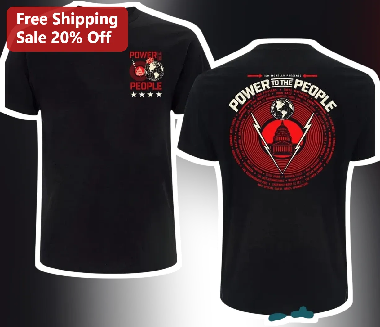 Power to the People Tee Tom Morello Protest Graphic Shirt Black Cotton Activist Apparel