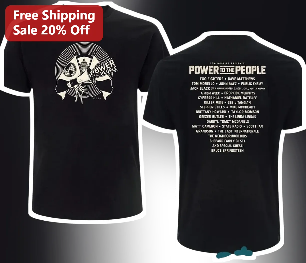 Power to the People Tee Tom Morello Protest Music Festival Graphic Shirt
