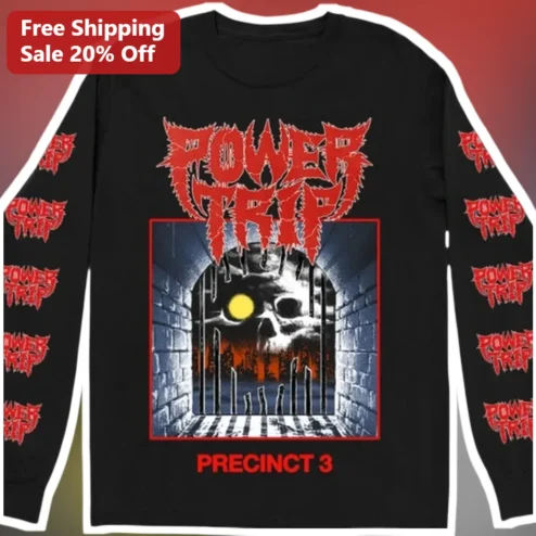 Power Trip Precinct 3 Long Sleeve Tee Dallas Crossover Thrash Metal Band Merch