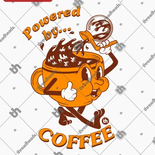 Powered by Coffee Retro Cartoon Mascot Tee Funny Caffeine Addict Gift for Coffee Lovers