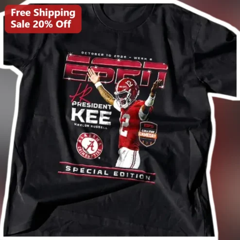 President Kee Keelon Russell Special Edition Tee ESPN Elite 11 MVP Alabama Crimson Tide QB Fan Gift