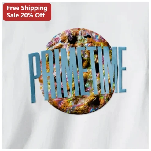 PRIMETIME Tee Retro Abstract Circle Graphic T-Shirt Bold Typography Streetwear Cotton