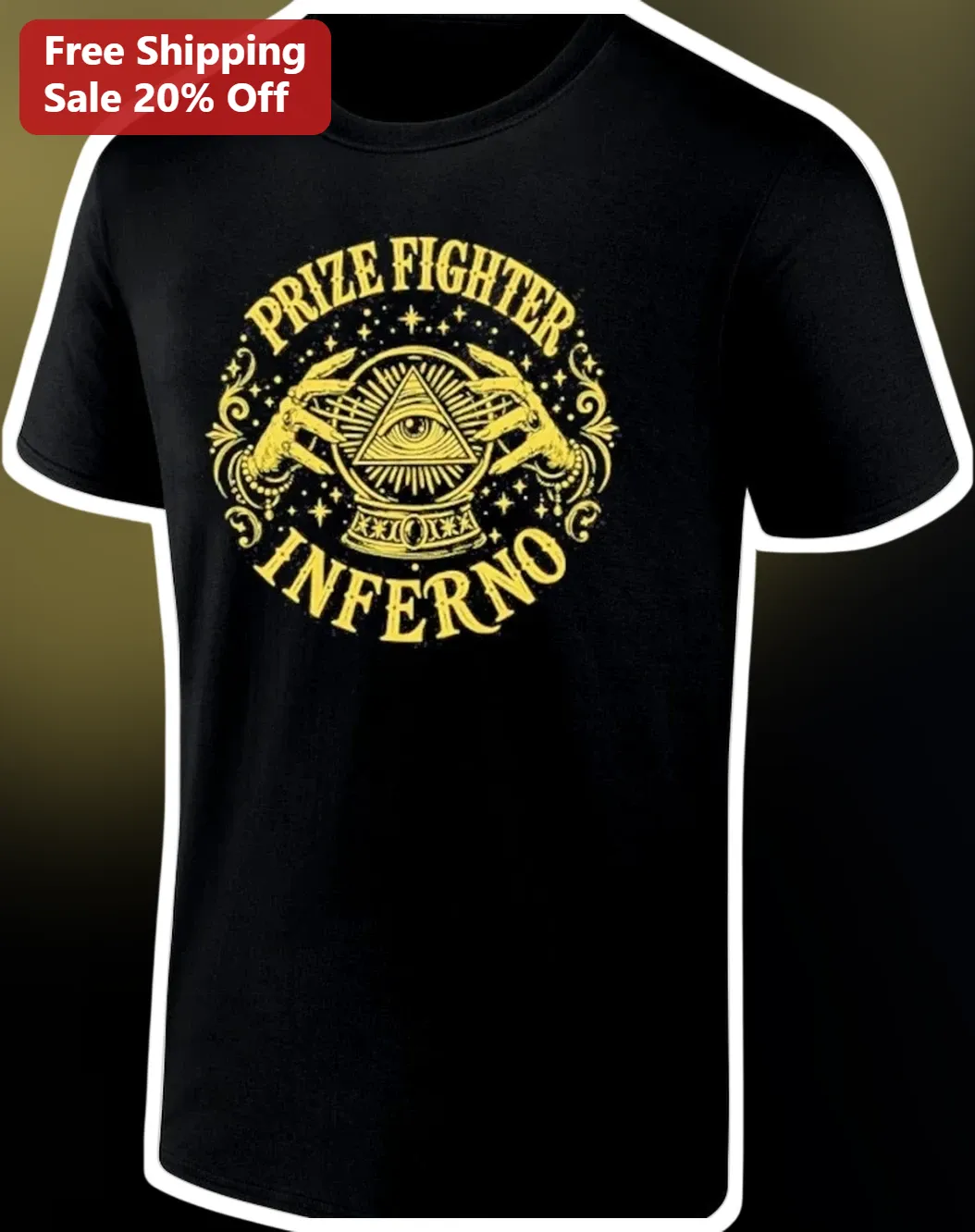 Prize Fighter Inferno Tee All Seeing Eye Vintage Gold Graphic T-Shirt