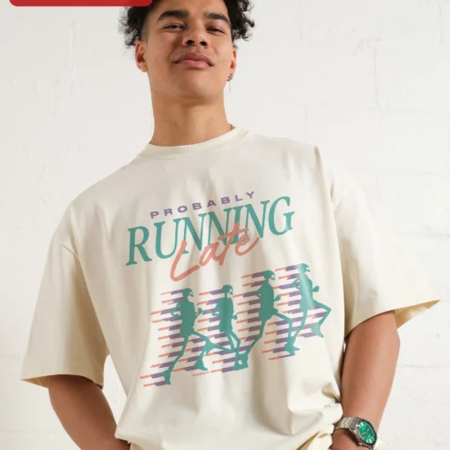 Probably Running Late Tee Funny Procrastinator Gift for Women Men Retro Skeleton Runner Graphic T-Sh on a hanger, ready to ship from Chicago, Illinois