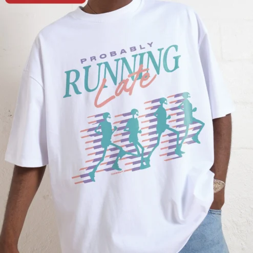 Close-up of Probably Running Late Tee Funny Procrastinator Gift for Women Men Retro Skeleton Runner Graphic T-Sh for streetwear fans in Chicago, Illinois