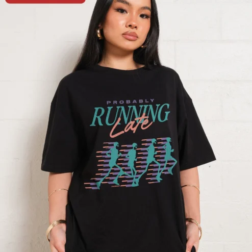 Probably Running Late Tee Funny Skeleton Runner Graphic T-Shirt for Women Men