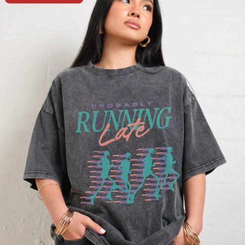 Probably Running Late Tee Retro Runner Gift for Women Men Funny Marathon Shirt